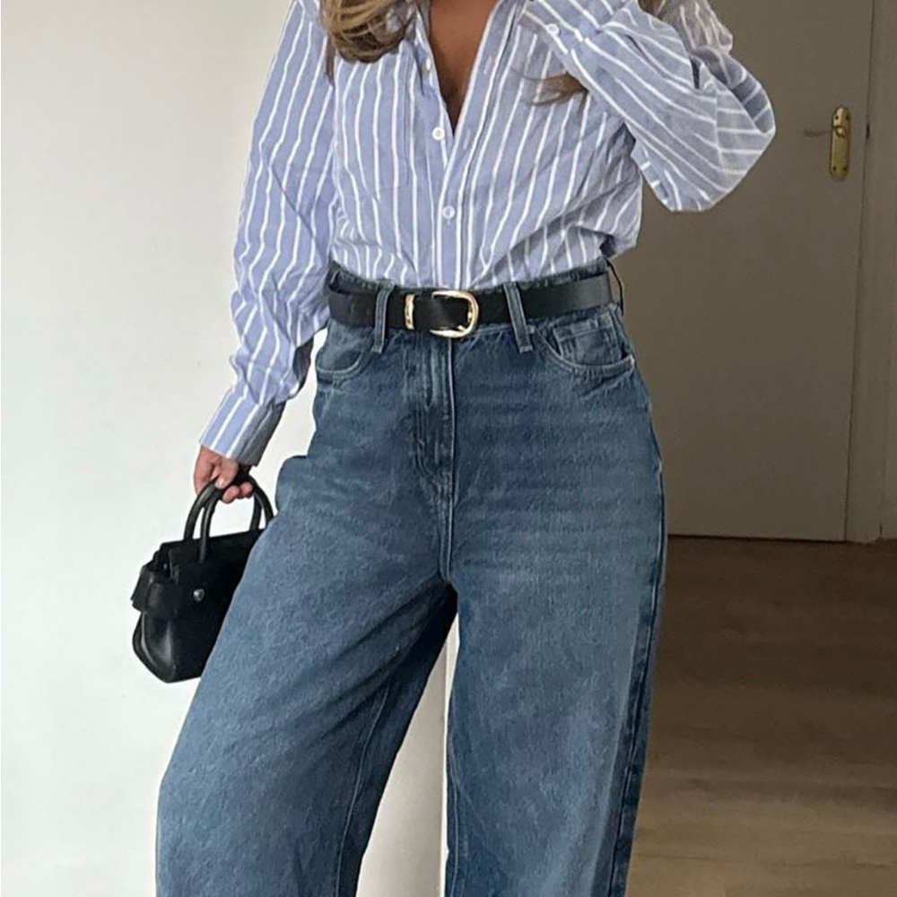 Fashion Nova Blue Striped Button Down Shirt